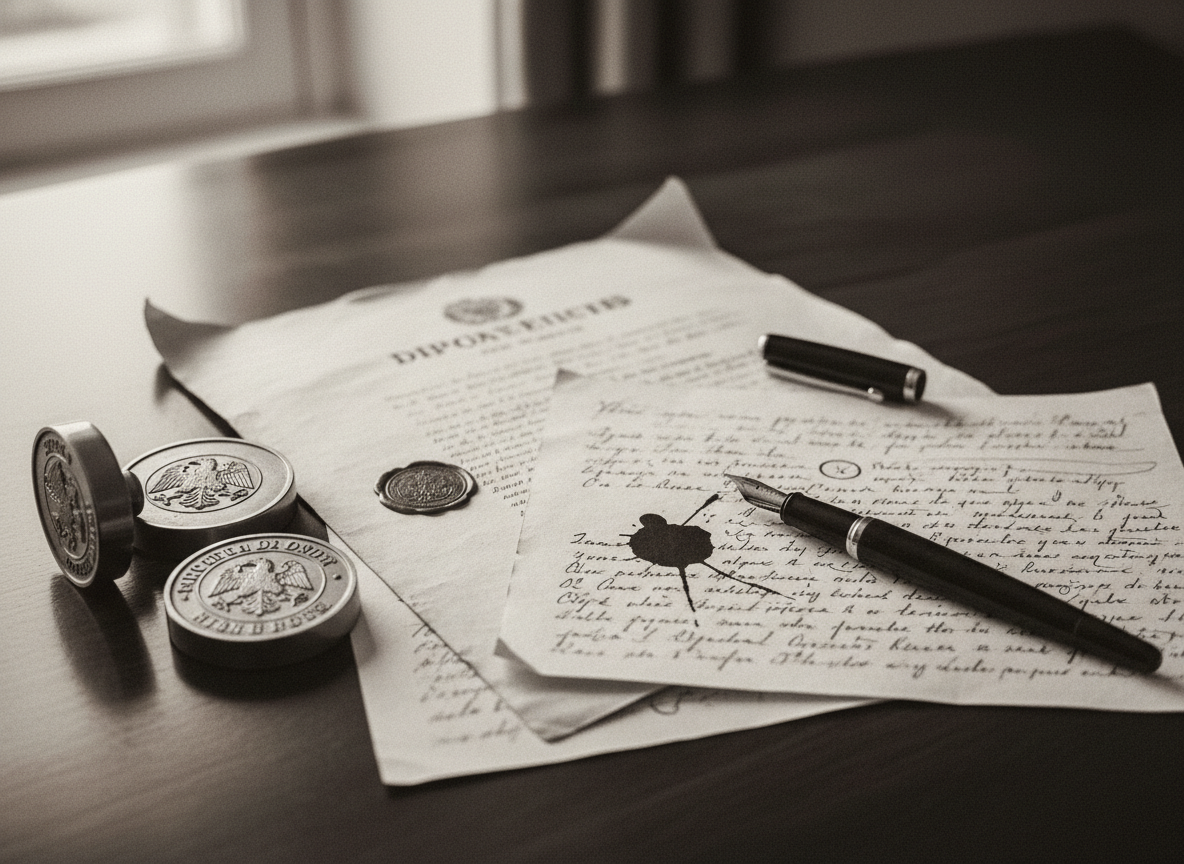 Diplomatic credentials and handwritten notes — artifacts of a life in service